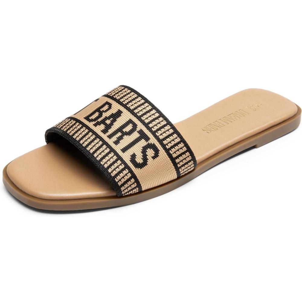 imageDREAM PAIRS Womens Flat Sandals Slip On Slides Sandals Square Open Toe Jacquard Braided Fashion Slides Casual Beach Slippers for SummerBlackBrownknit