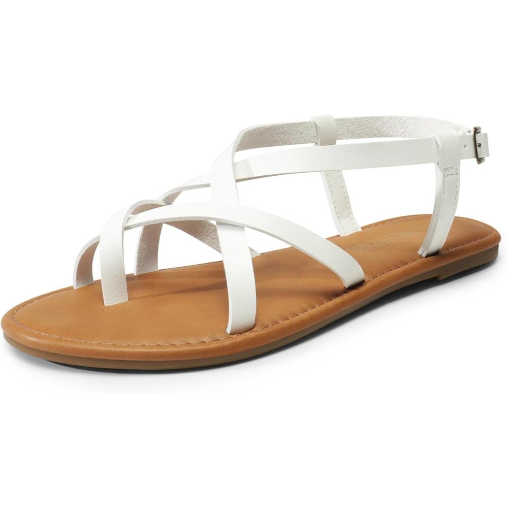 imageDREAM PAIRS Womens Flat Sandals Strappy Dressy Comfortable Ankle Strap Casual Summer Thong Sandals for BeachWhite