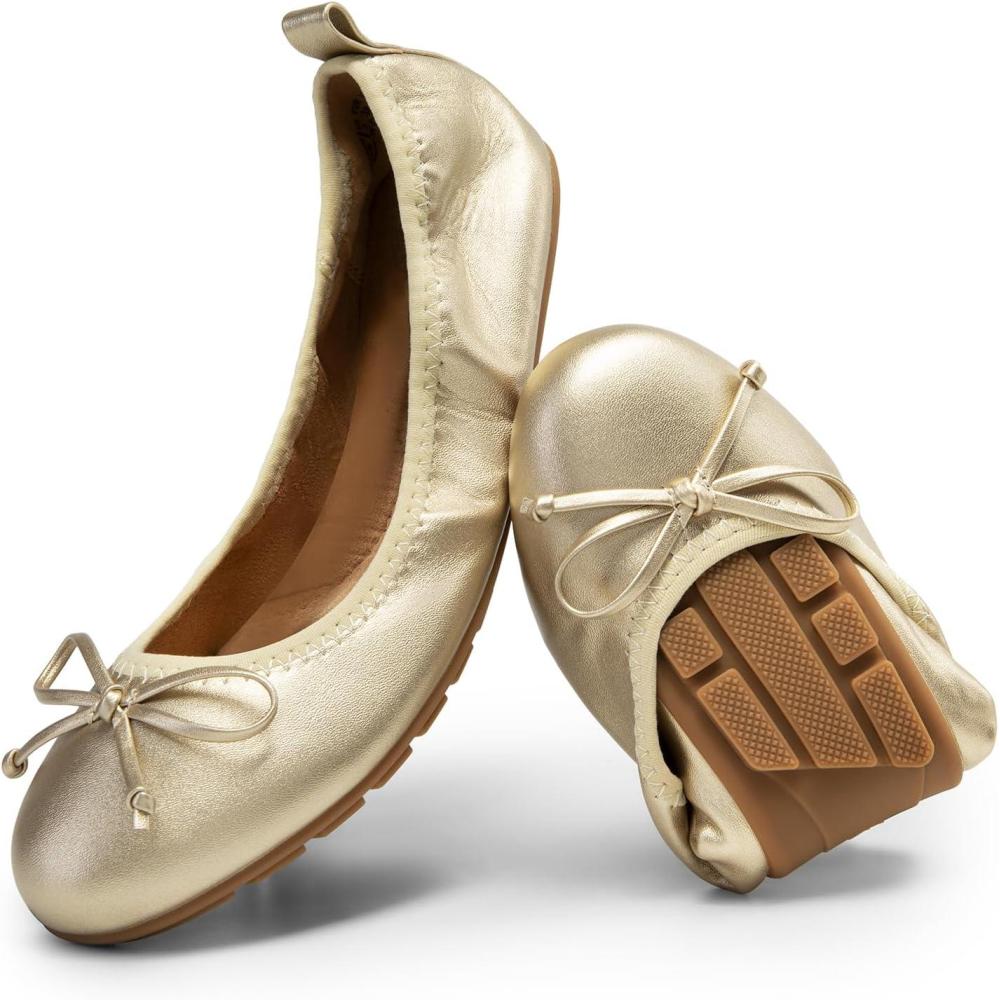 imageDREAM PAIRS Womens Flats Foldable Ballet Flats for Women Bowknot Round Toe Comfort Light Weight SlipOn Dress ShoesGold