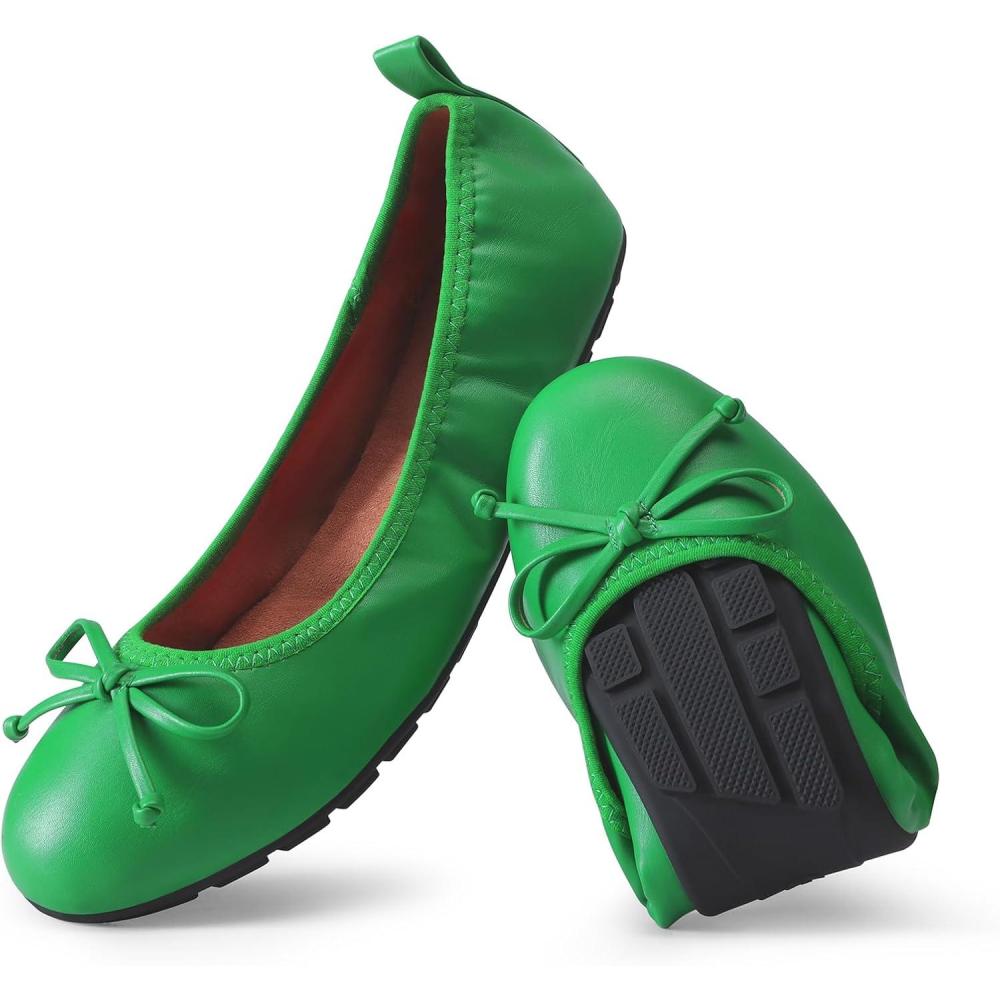 imageDREAM PAIRS Womens Flats Foldable Ballet Flats for Women Bowknot Round Toe Comfort Light Weight SlipOn Dress ShoesGreen