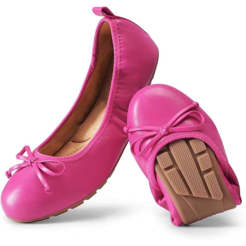 imageDREAM PAIRS Womens Flats Foldable Ballet Flats for Women Bowknot Round Toe Comfort Light Weight SlipOn Dress ShoesHot Pink