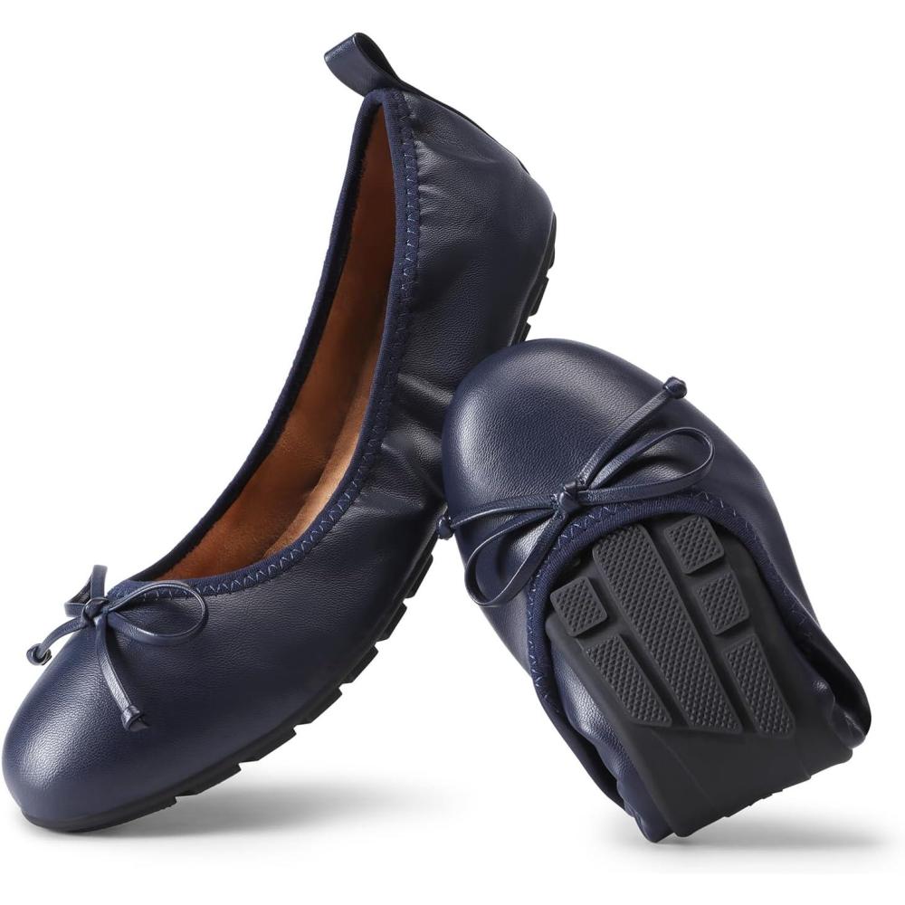 imageDREAM PAIRS Womens Flats Foldable Ballet Flats for Women Bowknot Round Toe Comfort Light Weight SlipOn Dress ShoesNavy