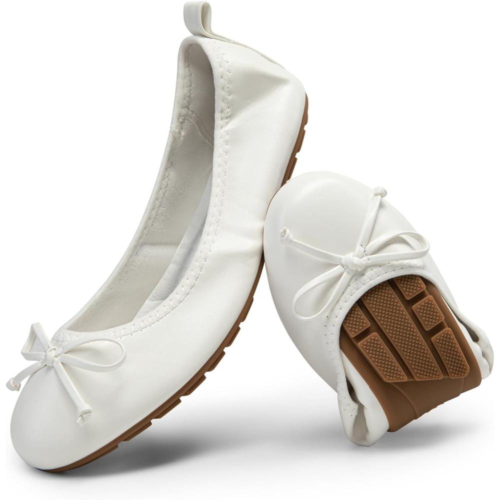 imageDREAM PAIRS Womens Flats Foldable Ballet Flats for Women Bowknot Round Toe Comfort Light Weight SlipOn Dress ShoesWhite