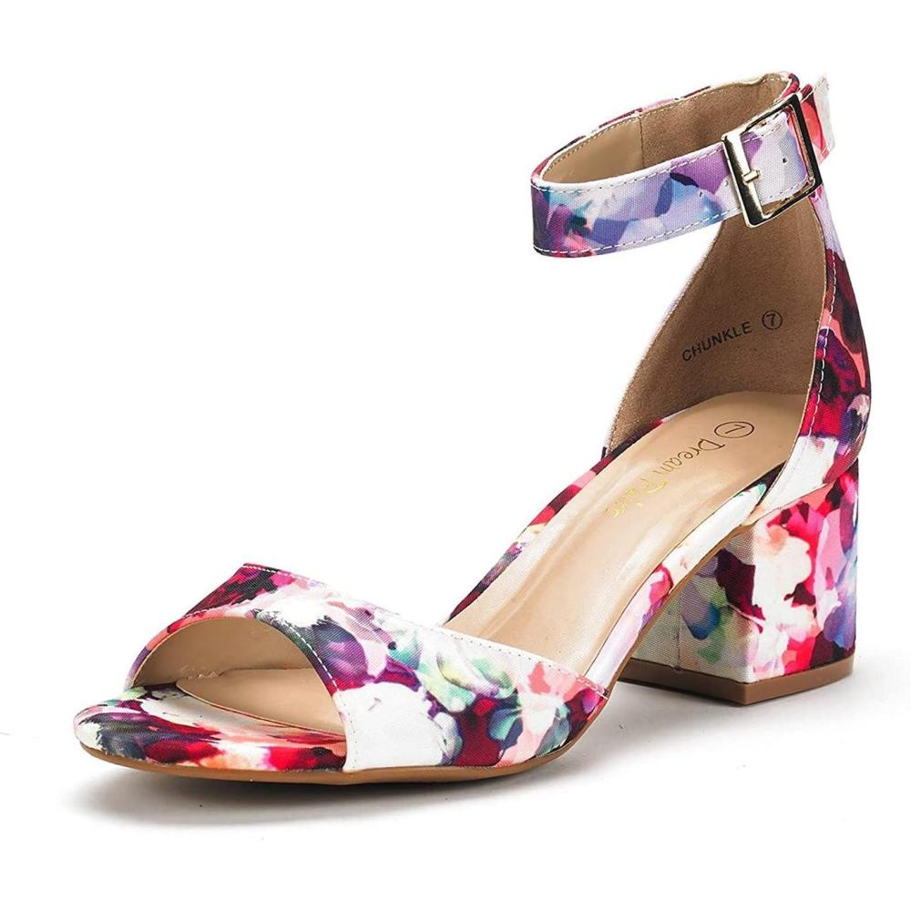imageDREAM PAIRS Womens Heeled Sandals Chunky Heels Open Toe Heels Dressy Pumps SandalsFloral