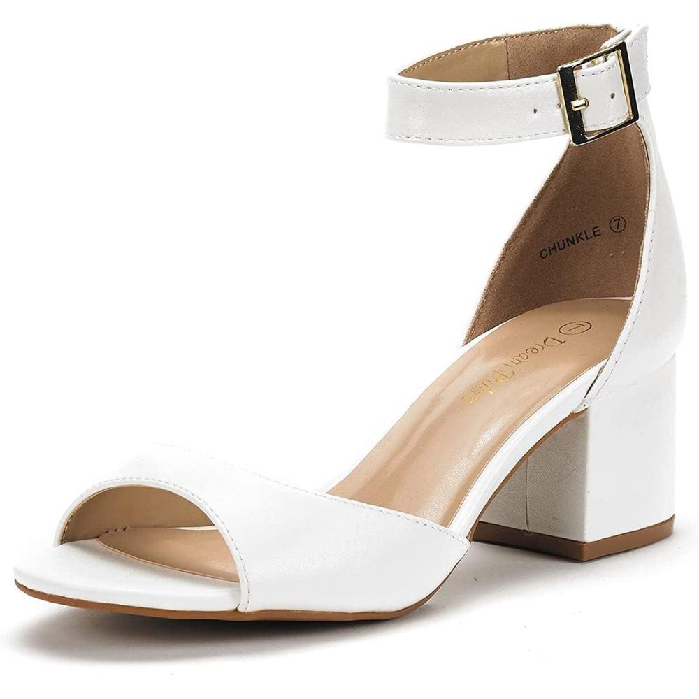 imageDREAM PAIRS Womens Heeled Sandals Chunky Heels Open Toe Heels Dressy Pumps SandalsWhitePu
