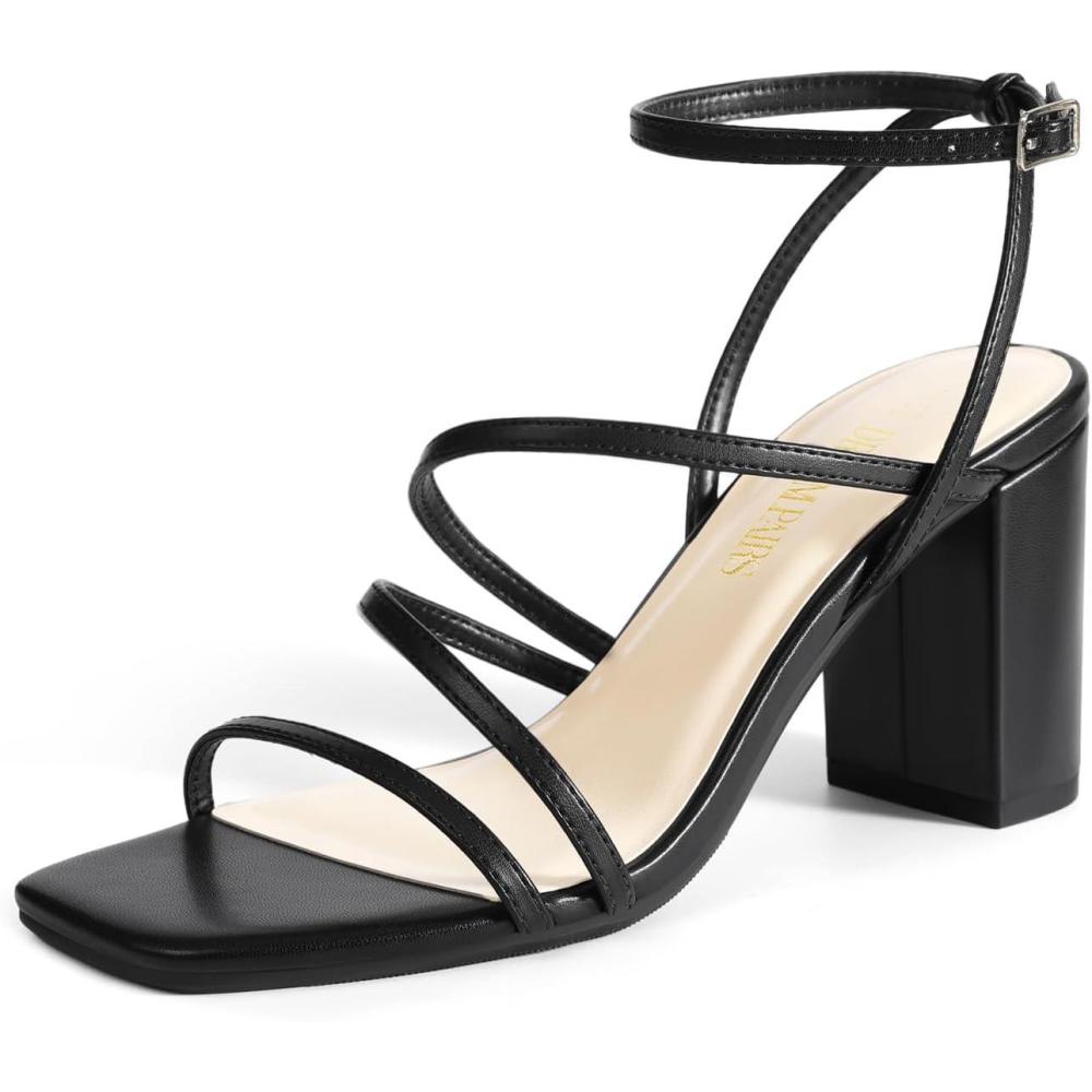 imageDREAM PAIRS Womens Heels Chunky Block Strappy Square Open Toe Ankle Buckle Heeled Sandals Wedding Party Dress Shoes IndieBlack