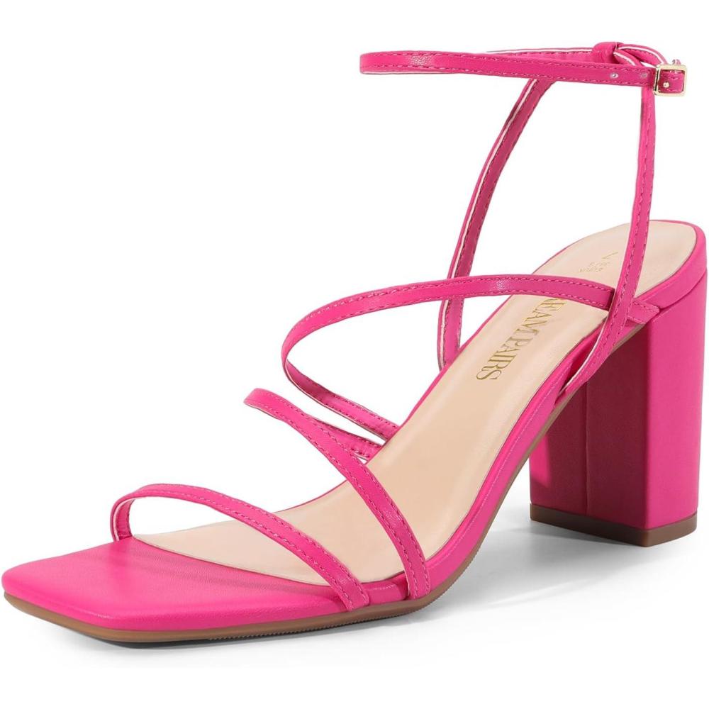 imageDREAM PAIRS Womens Heels Chunky Block Strappy Square Open Toe Ankle Buckle Heeled Sandals Wedding Party Dress Shoes IndieHot Pink