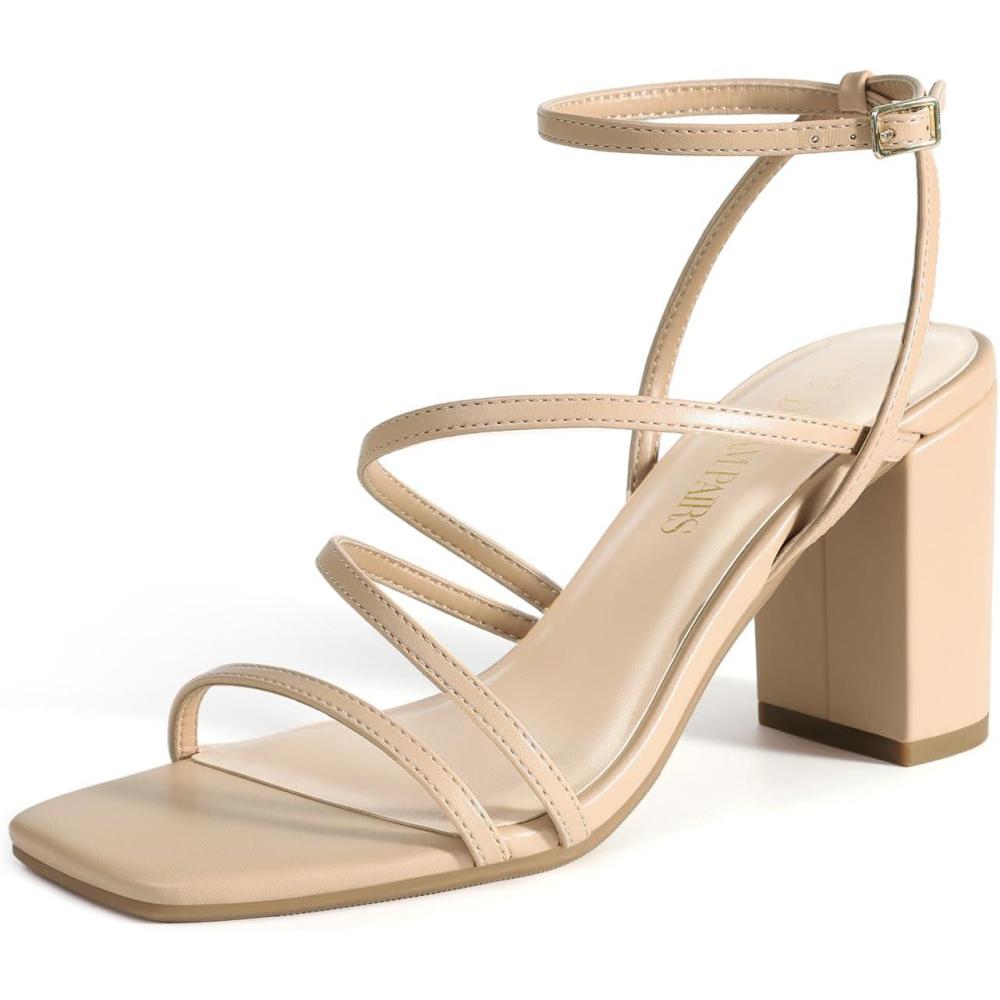 imageDREAM PAIRS Womens Heels Chunky Block Strappy Square Open Toe Ankle Buckle Heeled Sandals Wedding Party Dress Shoes IndieNude