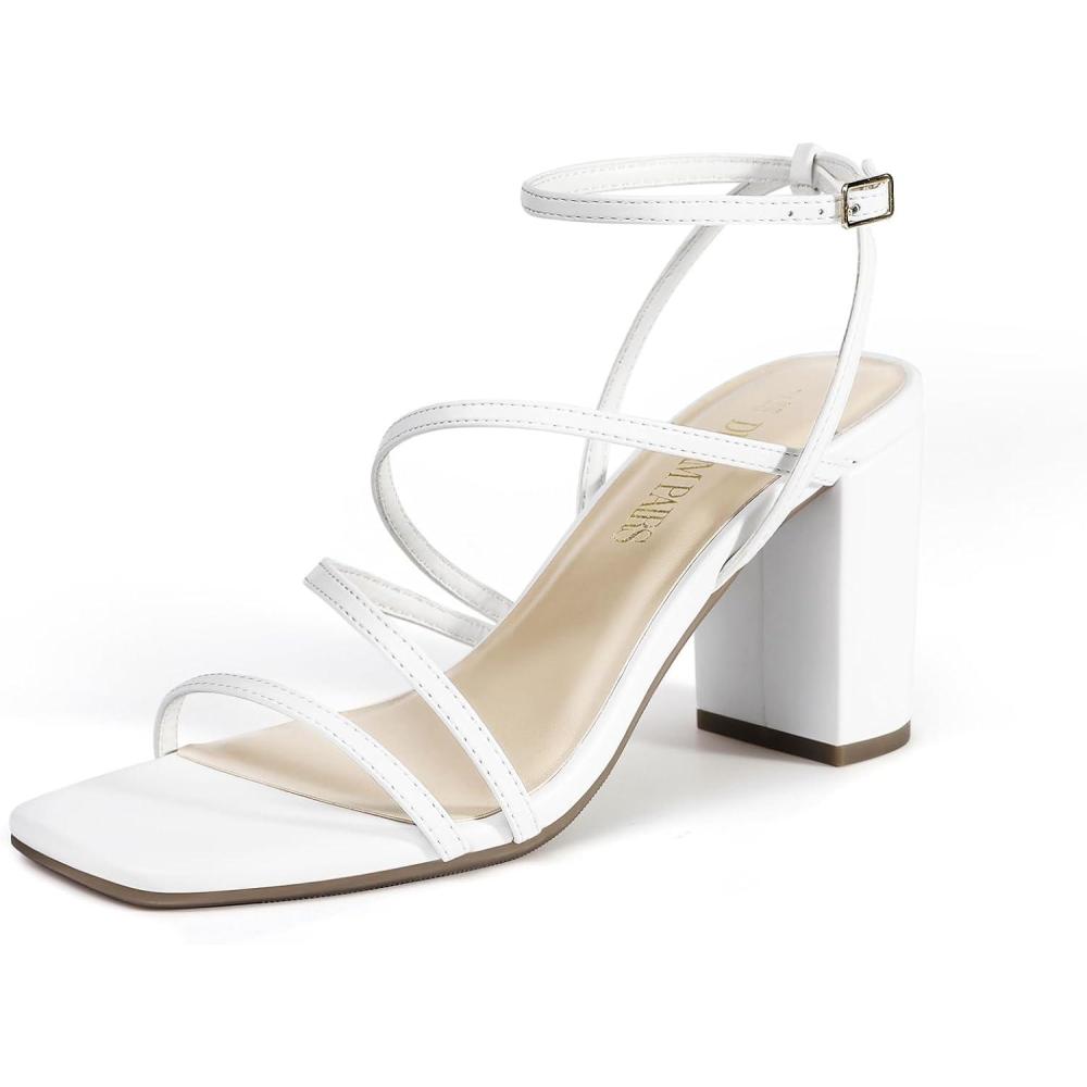 imageDREAM PAIRS Womens Heels Chunky Block Strappy Square Open Toe Ankle Buckle Heeled Sandals Wedding Party Dress Shoes IndieWhite