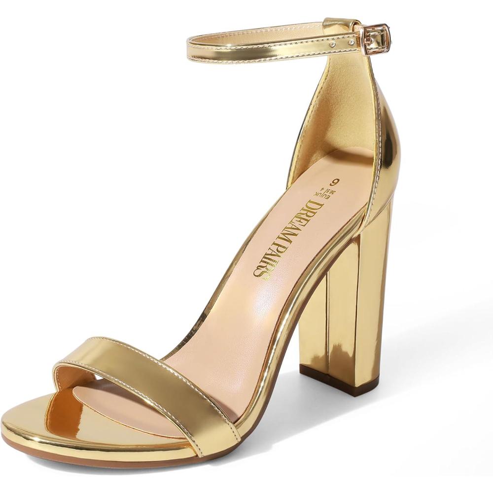 imageDREAM PAIRS Womens HiChunk High Heel Pump SandalsGoldpat