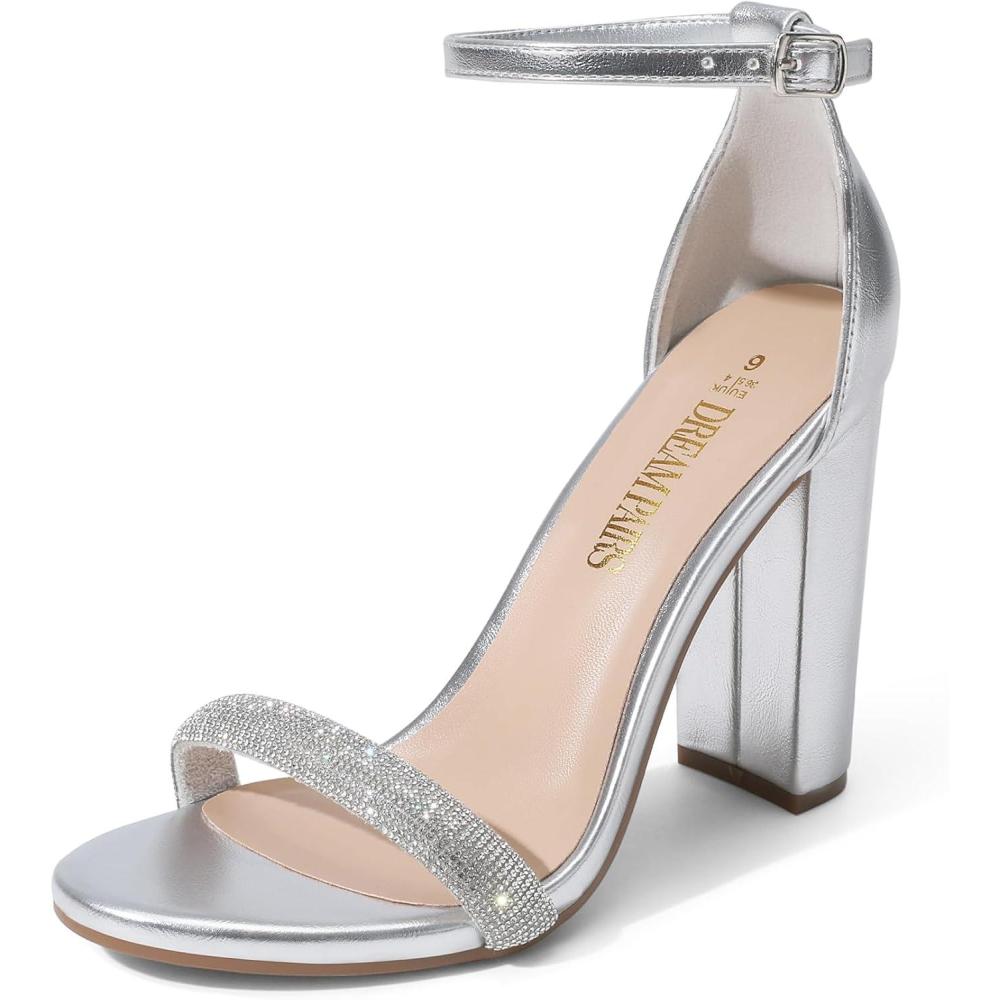 imageDREAM PAIRS Womens HiChunk High Heel Pump SandalsSilver