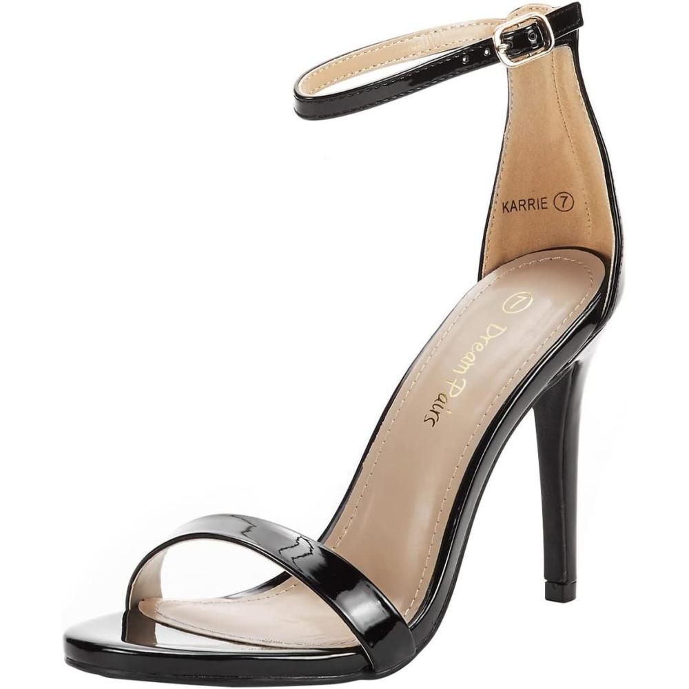 imageDREAM PAIRS Womens High Heels Flower Ankle Strap Stilettos Round Open Toe Dressy Sexy SandalsBlackPat