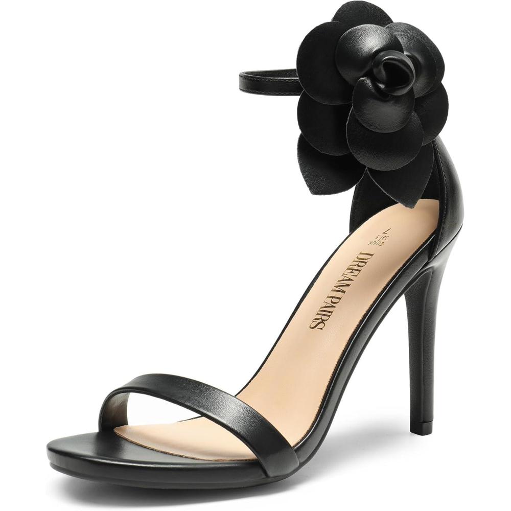 imageDREAM PAIRS Womens High Heels Flower Ankle Strap Stilettos Round Open Toe Dressy Sexy SandalsBlackpu