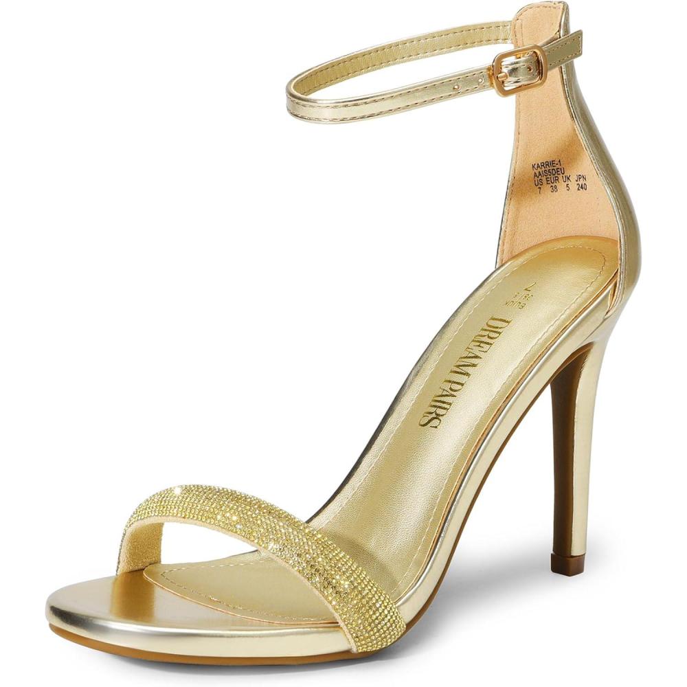 imageDREAM PAIRS Womens High Heels Flower Ankle Strap Stilettos Round Open Toe Dressy Sexy SandalsGoldrhinestone