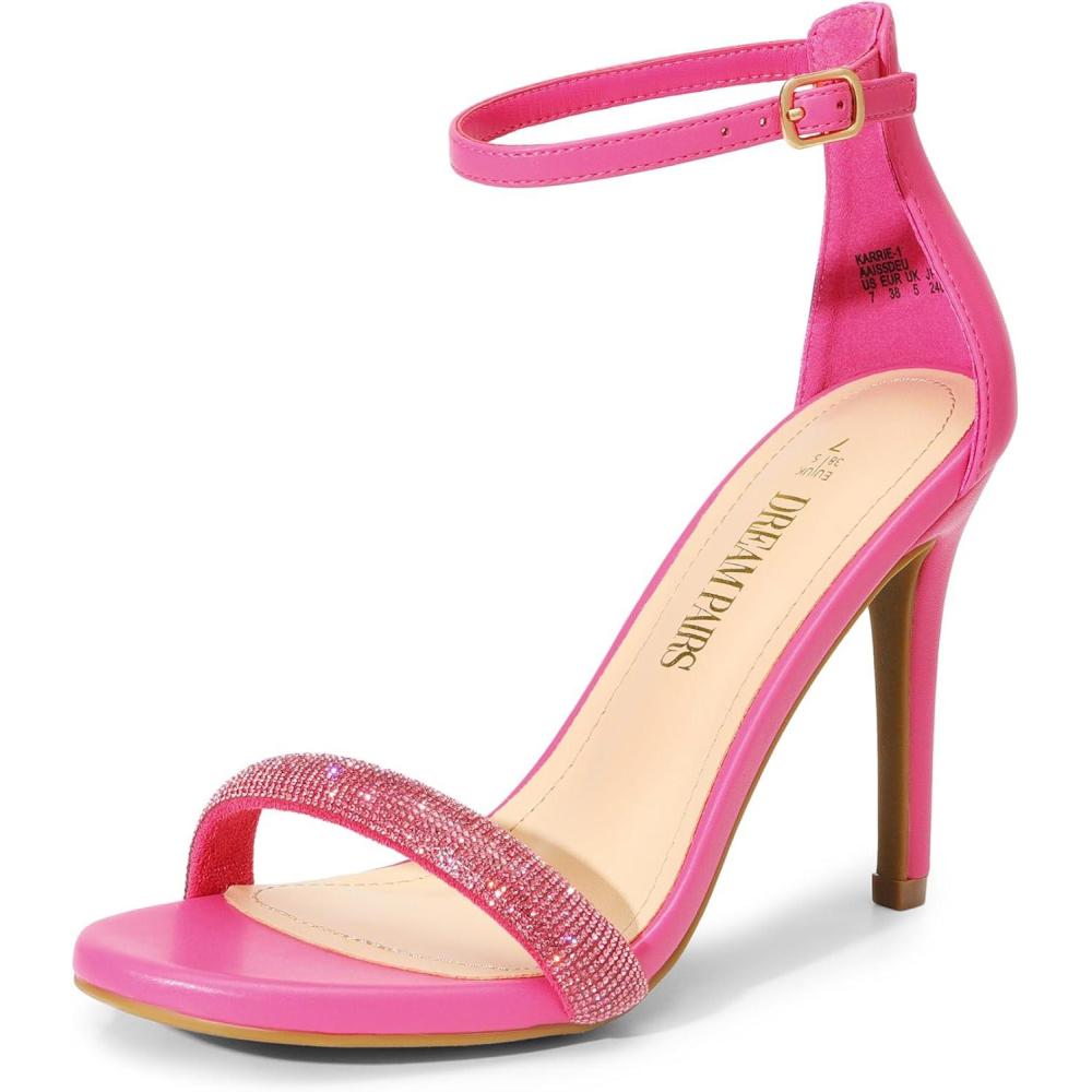 imageDREAM PAIRS Womens High Heels Flower Ankle Strap Stilettos Round Open Toe Dressy Sexy SandalsHot Pinkrhinestone