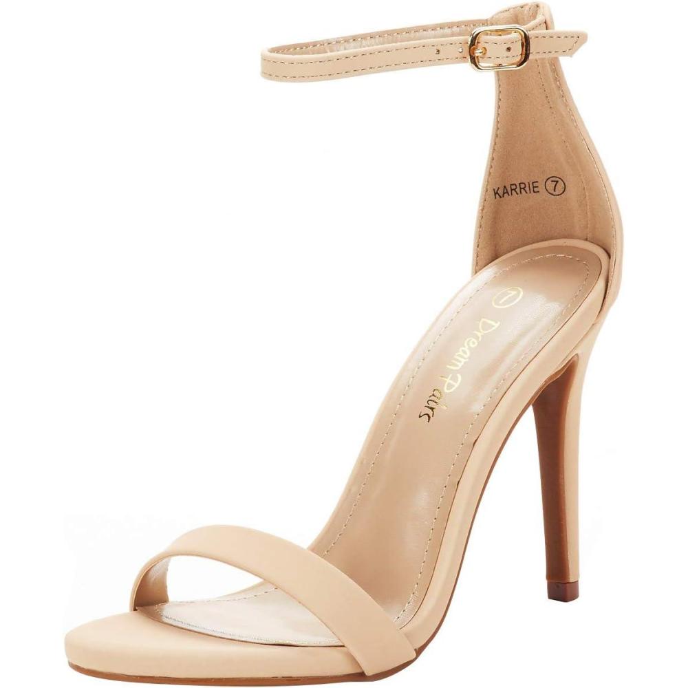 imageDREAM PAIRS Womens High Heels Flower Ankle Strap Stilettos Round Open Toe Dressy Sexy SandalsNudeNubuck