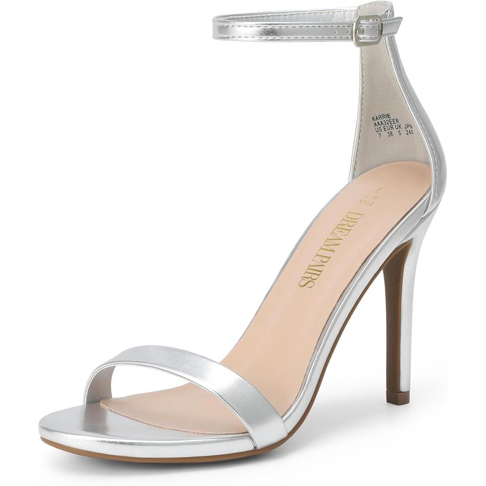 imageDREAM PAIRS Womens High Heels Flower Ankle Strap Stilettos Round Open Toe Dressy Sexy SandalsSilvermetallic