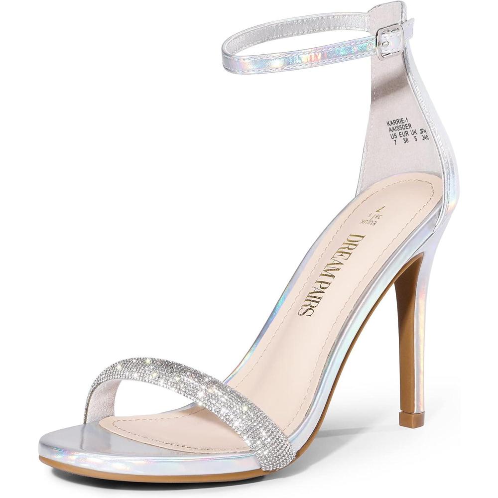 imageDREAM PAIRS Womens High Heels Flower Ankle Strap Stilettos Round Open Toe Dressy Sexy SandalsSilverrhinestone