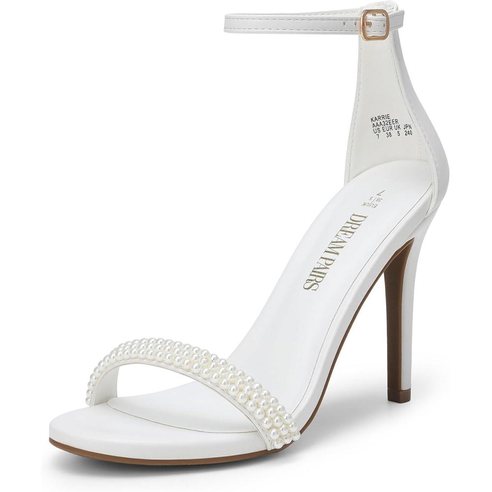 imageDREAM PAIRS Womens High Heels Flower Ankle Strap Stilettos Round Open Toe Dressy Sexy SandalsWhitepearl