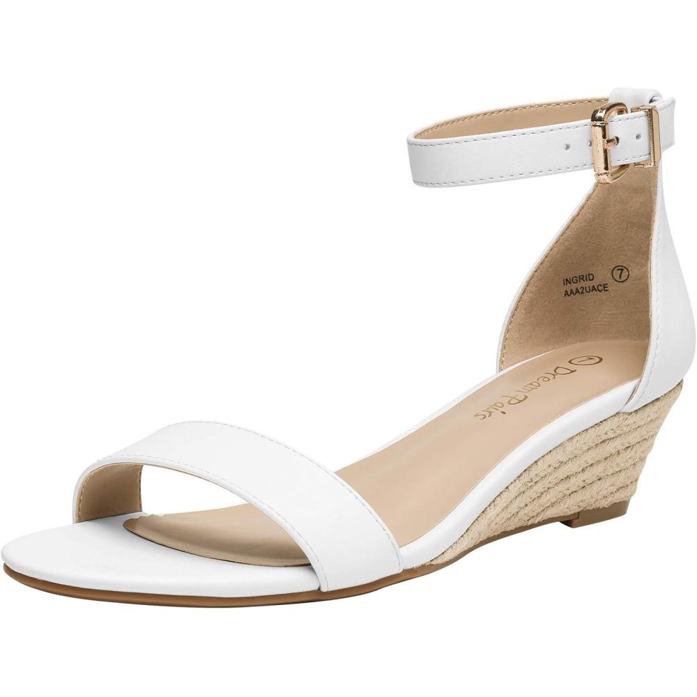 imageDREAM PAIRS Womens Ingrid Ankle Strap Low Wedge SandalEspadrillesWhitePu