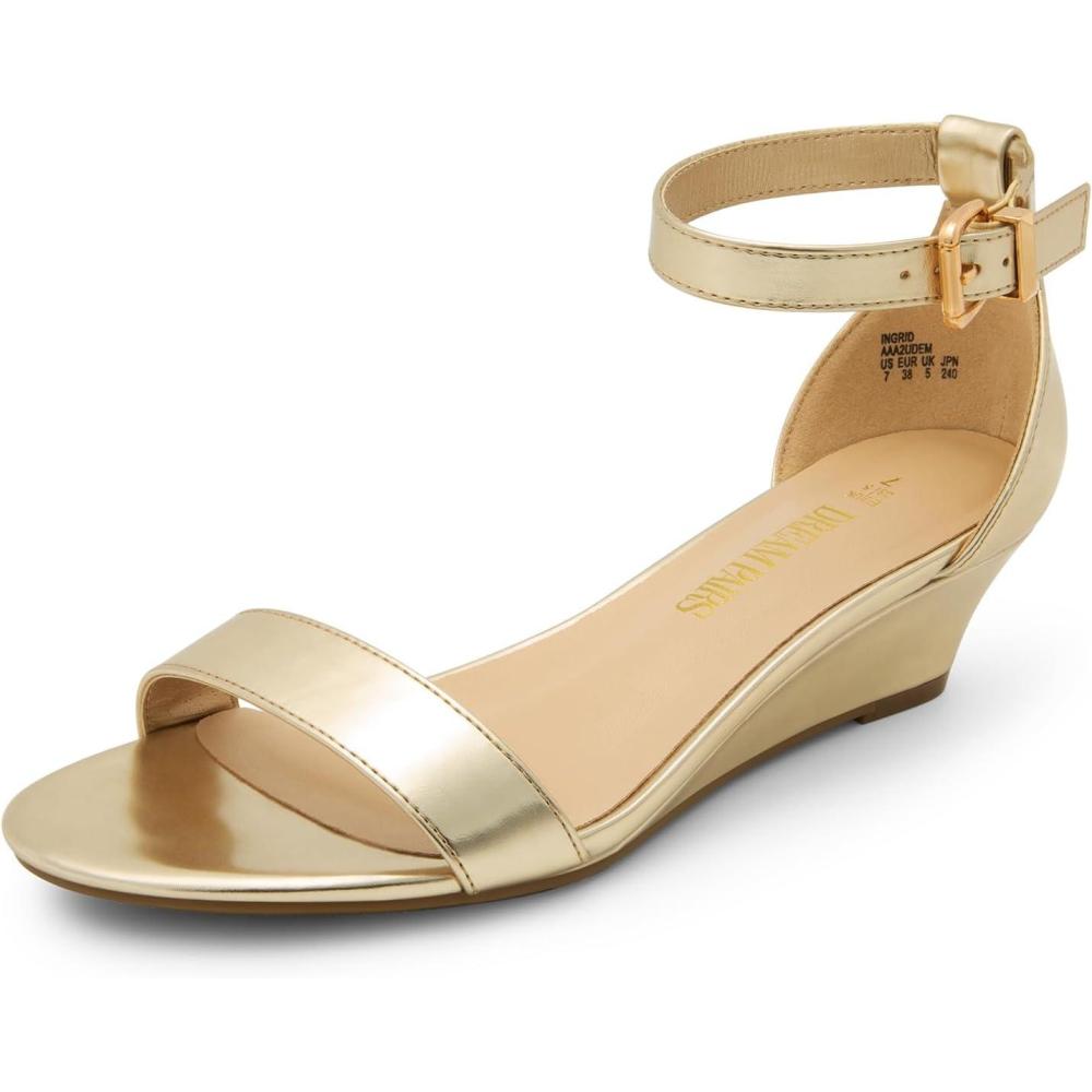 imageDREAM PAIRS Womens Ingrid Ankle Strap Low Wedge SandalGoldpu