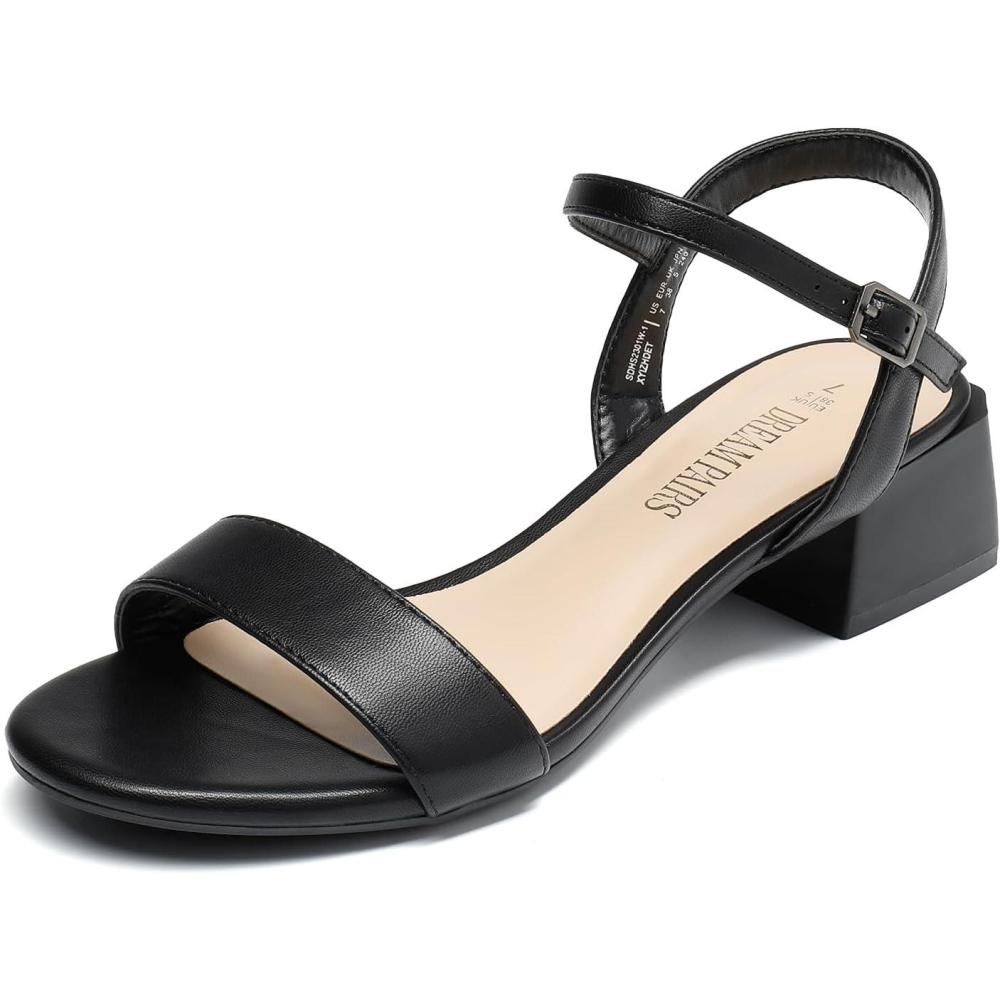 imageDREAM PAIRS Womens Low Heels for Women Classic Open Toe Ankle Strap Block Chunky Heel Sandals Holiday Party Wedding Dress Pumps ShoesBlackpu