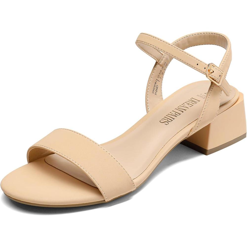 imageDREAM PAIRS Womens Low Heels for Women Classic Open Toe Ankle Strap Block Chunky Heel Sandals Holiday Party Wedding Dress Pumps ShoesNudenubuck
