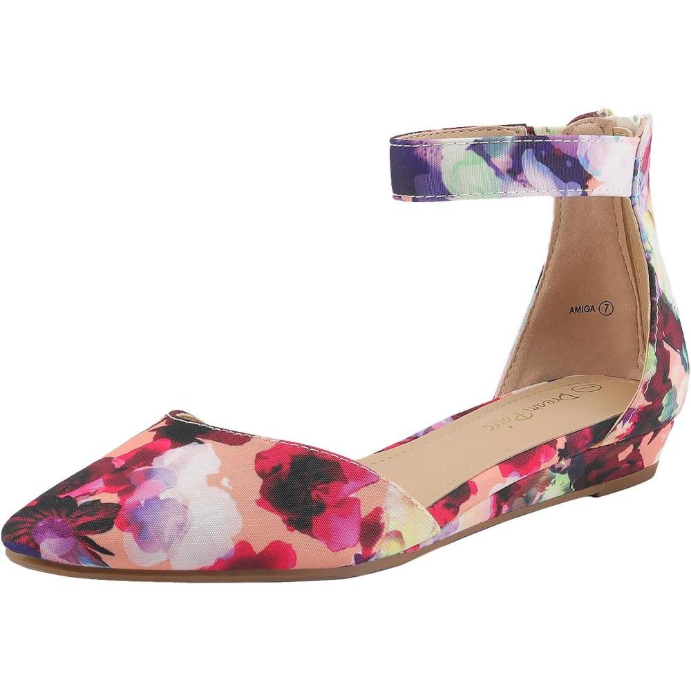 imageDREAM PAIRS Womens Low Wedge Round Toe Ankle Strap Dress Comfortable Casual Flats ShoesFloral