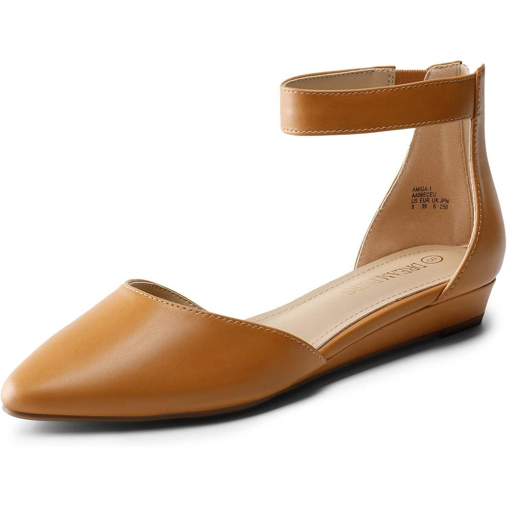 imageDREAM PAIRS Womens Low Wedge Round Toe Ankle Strap Dress Comfortable Casual Flats ShoesTan