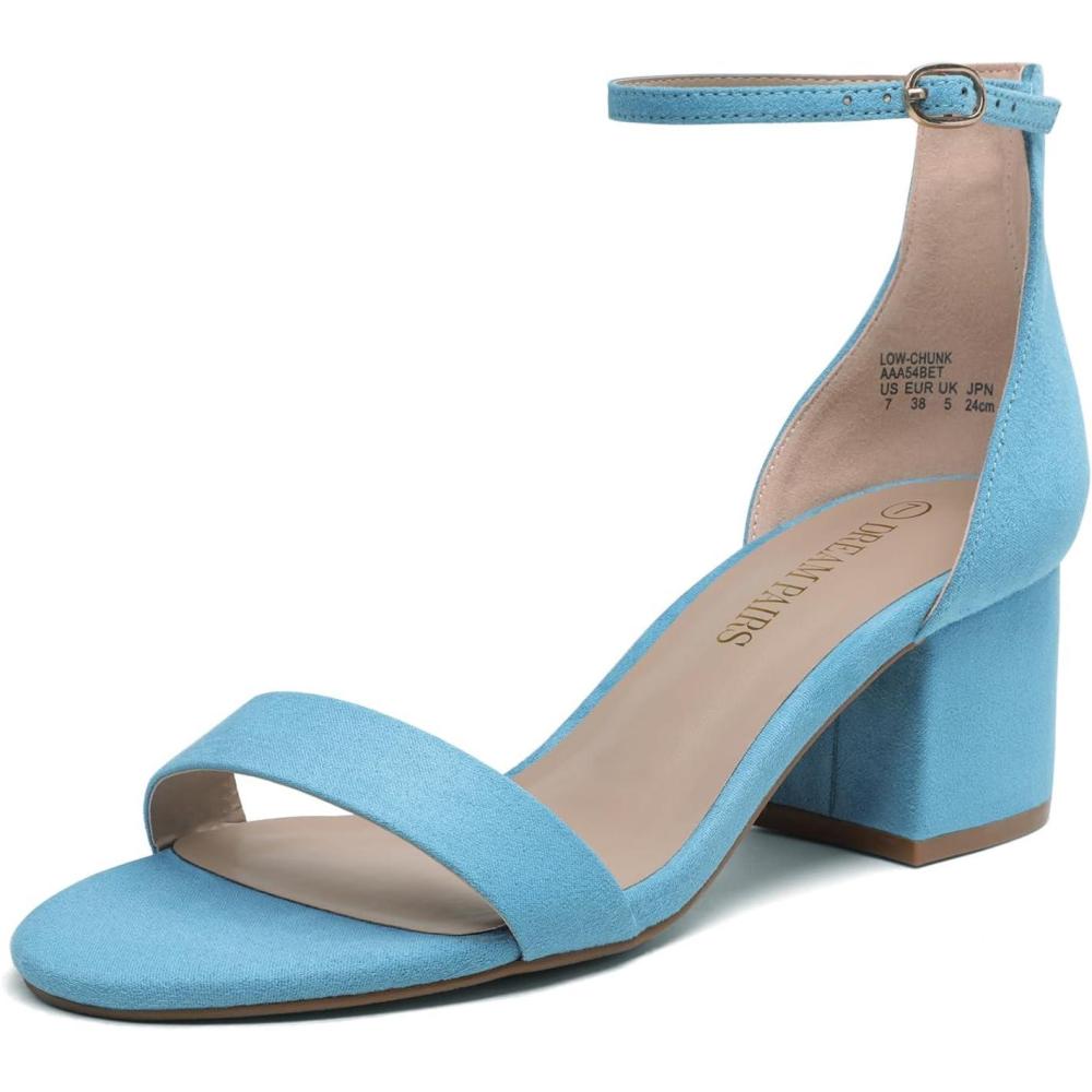 imageDREAM PAIRS Womens LowChunk Low Heel Pump SandalBlueSuede