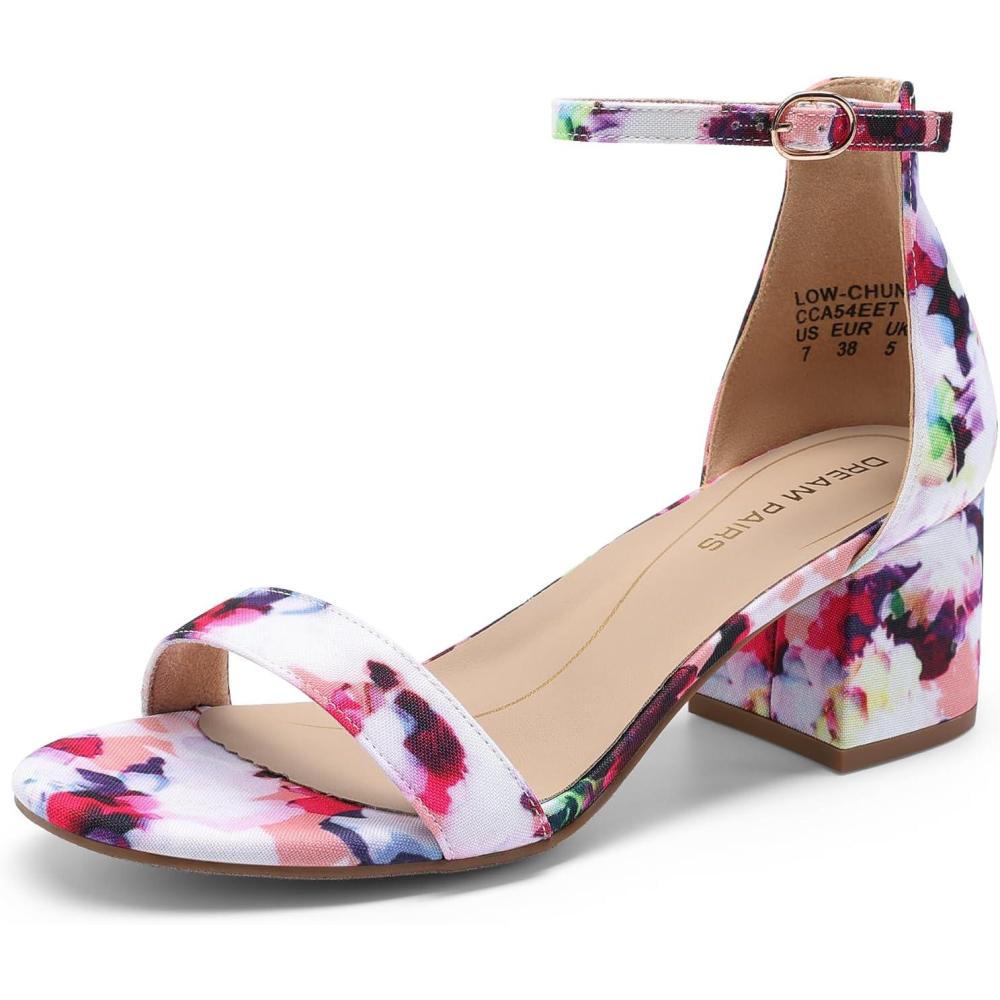 imageDREAM PAIRS Womens LowChunk Low Heel Pump SandalFloral
