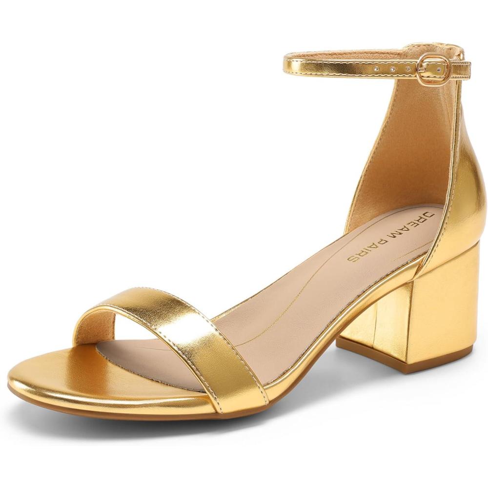 imageDREAM PAIRS Womens LowChunk Low Heel Pump SandalGoldmetallic
