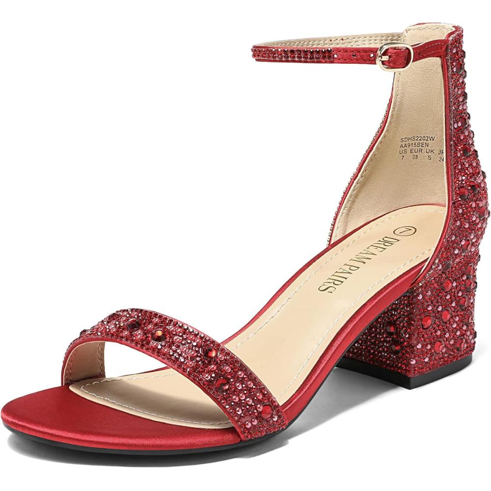 imageDREAM PAIRS Womens LowChunk Low Heel Pump SandalRedRhinestone