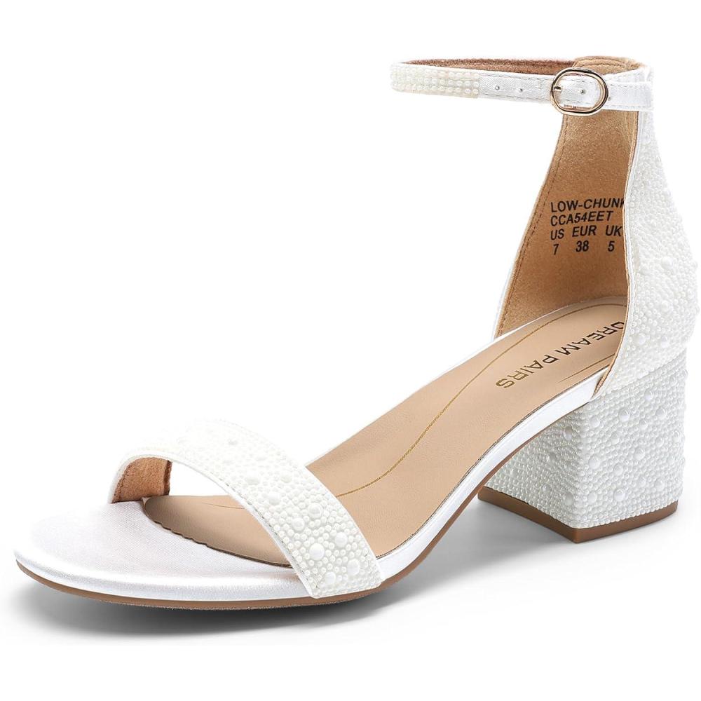 imageDREAM PAIRS Womens LowChunk Low Heel Pump SandalWhitepearl