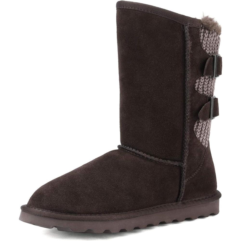 imageDREAM PAIRS Womens Mid Calf Winter Snow Boots Fashion FuzzyChic Buckle BootiesBrown