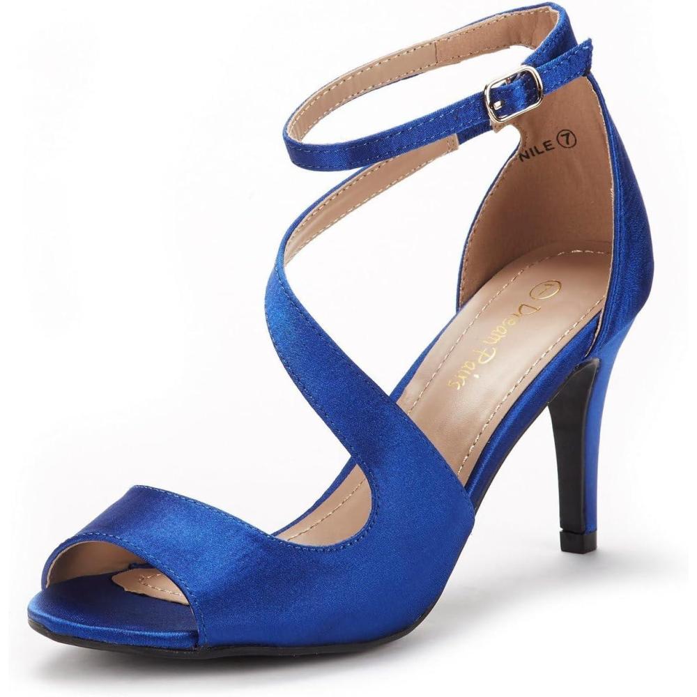 imageDREAM PAIRS Womens NILE Fashion Stilettos Open Toe Pump Heel SandalsRoyal Blue Satin
