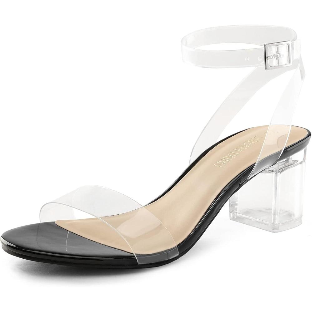 imageDREAM PAIRS Womens Open Toe Ankle Strap Low Block Chunky Heels Sandals Party Dress Pumps ShoesBlackClear