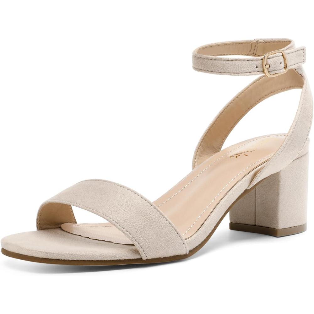 imageDREAM PAIRS Womens Open Toe Ankle Strap Low Block Chunky Heels Sandals Party Dress Pumps ShoesNudeSuede