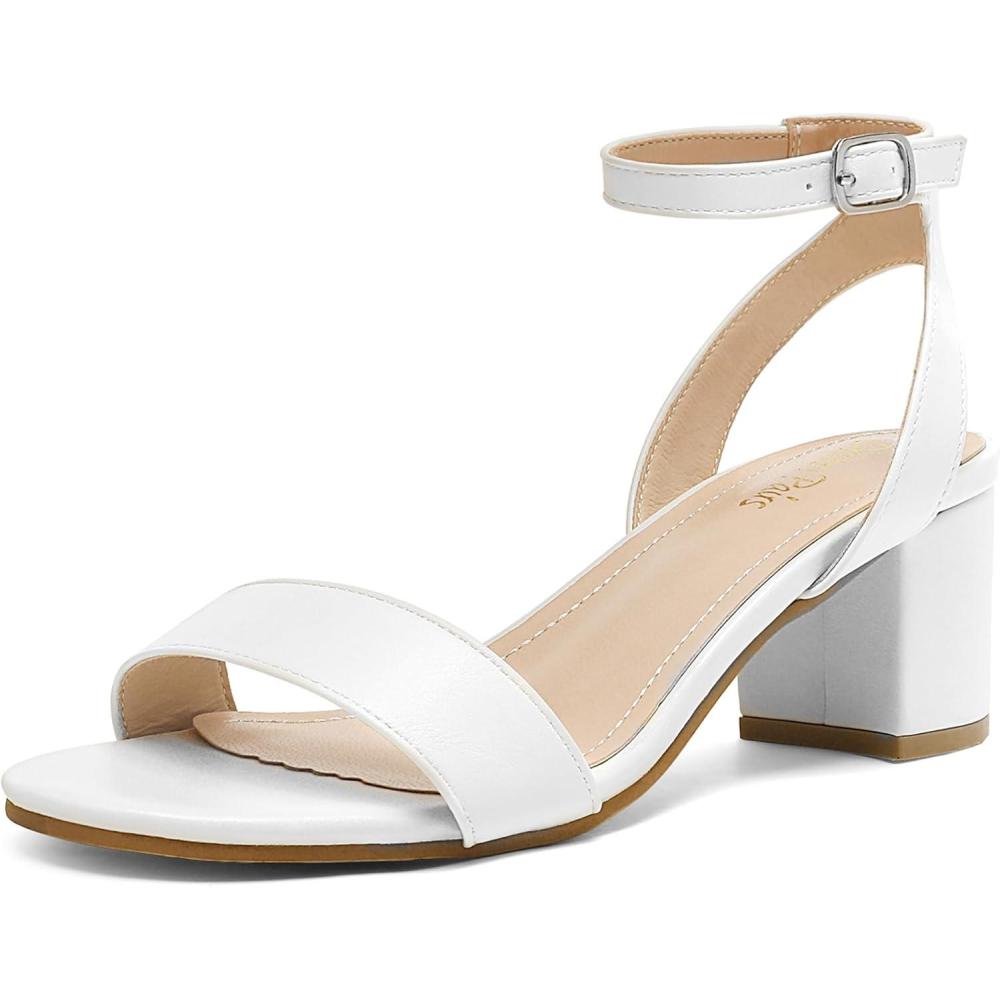 imageDREAM PAIRS Womens Open Toe Ankle Strap Low Block Chunky Heels Sandals Party Dress Pumps ShoesWhitePu