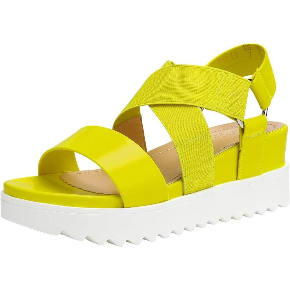 imageDREAM PAIRS Womens Open Toe Ankle Strap Platform Wedge SandalsNeonLime