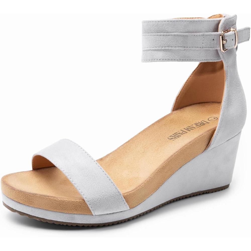 imageDREAM PAIRS Womens Open Toe Buckle Ankle Strap Platform Wedge Sandals Summer ShoesGrey