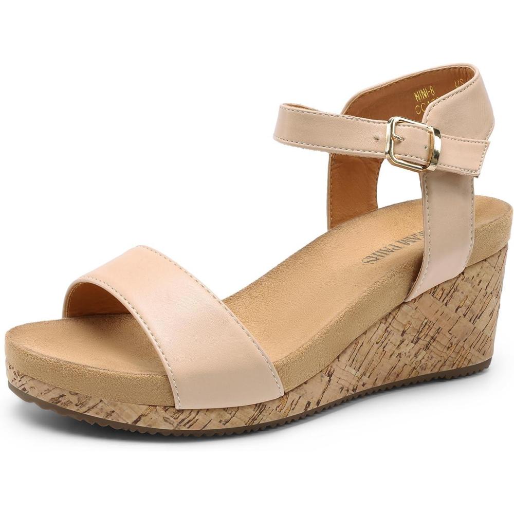 imageDREAM PAIRS Womens Open Toe Buckle Ankle Strap Platform Wedge Sandals Women 2025NudePu