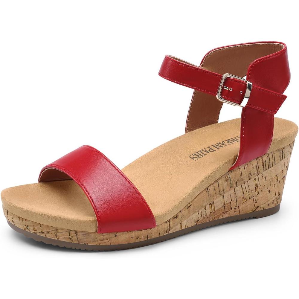 imageDREAM PAIRS Womens Open Toe Buckle Ankle Strap Platform Wedge Sandals Women 2025RedPu