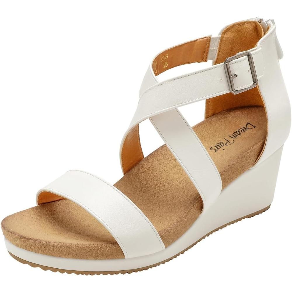 imageDREAM PAIRS Womens Open Toe Buckle Ankle Strap Summer Platform Wedge SandalsWhitePu