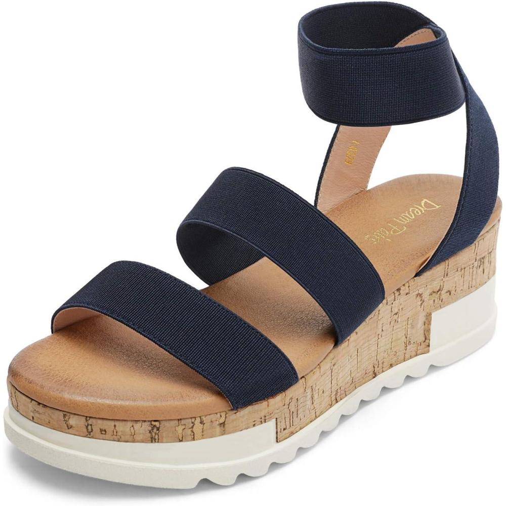 imageDREAM PAIRS Womens Open Toe Elastic Ankle Strap Casual Flatform Platform Wedges SandalsNavy