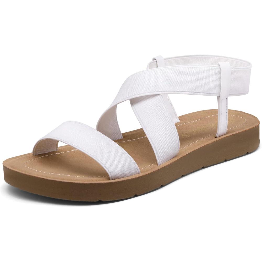 imageDREAM PAIRS Womens Open Toe Elastic Ankle Strap Flat Summer SandalsWhite1