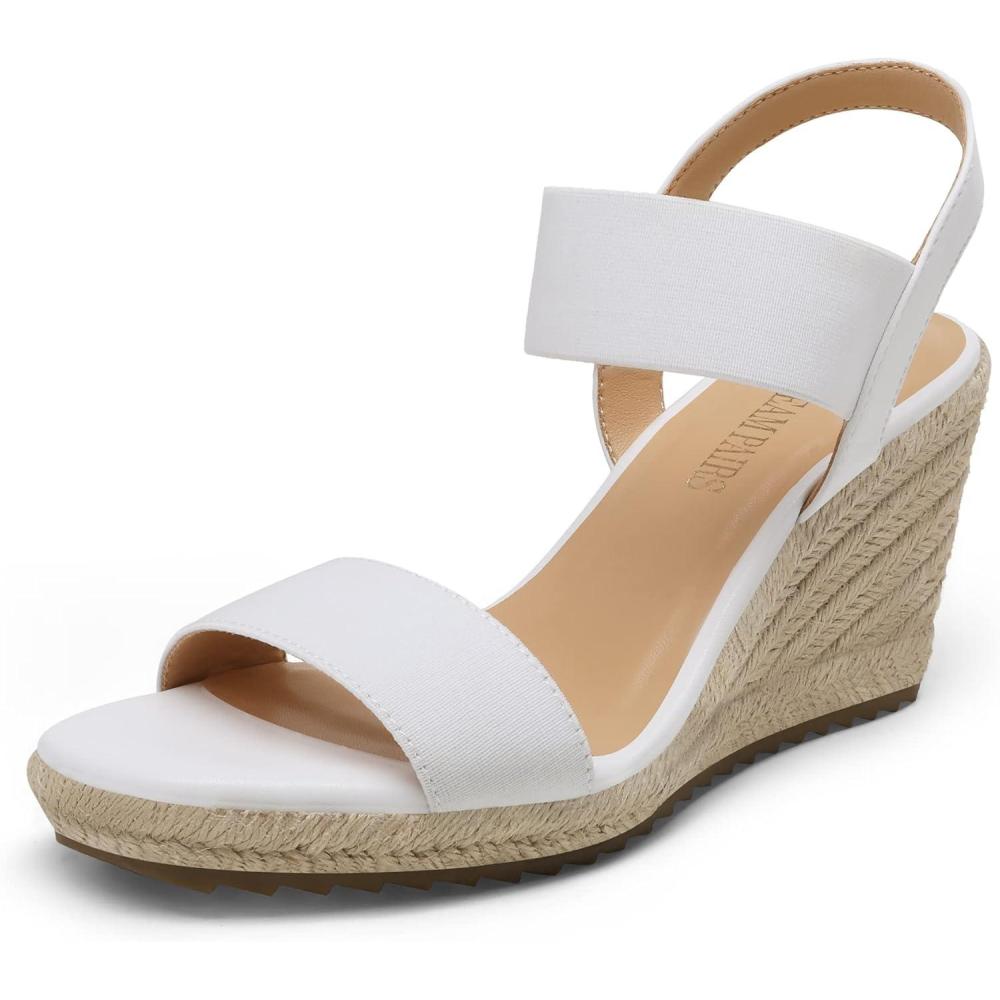 imageDREAM PAIRS Womens Open Toe Espadrilles Dressy Platform Sandals Slip on Elastic Ankle Strap Wedges SandalsWhite
