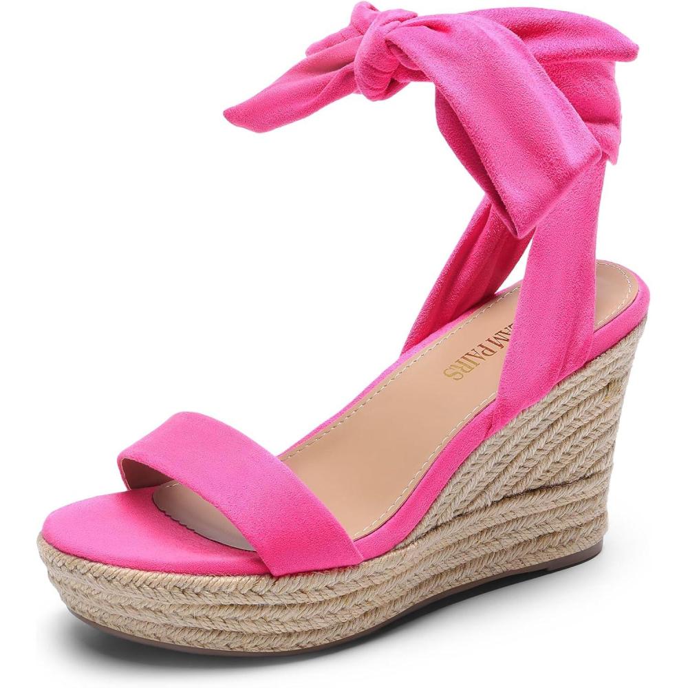 imageDREAM PAIRS Womens Open Toe Espadrilles Wedges Tie Lace Up Cute Ankle Strap Platform Sandals Dressy ShoesHot Pinksuede