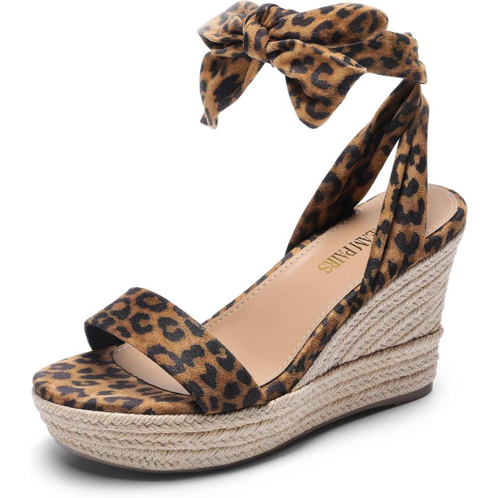 imageDREAM PAIRS Womens Open Toe Espadrilles Wedges Tie Lace Up Cute Ankle Strap Platform Sandals Dressy ShoesLeopardsuede