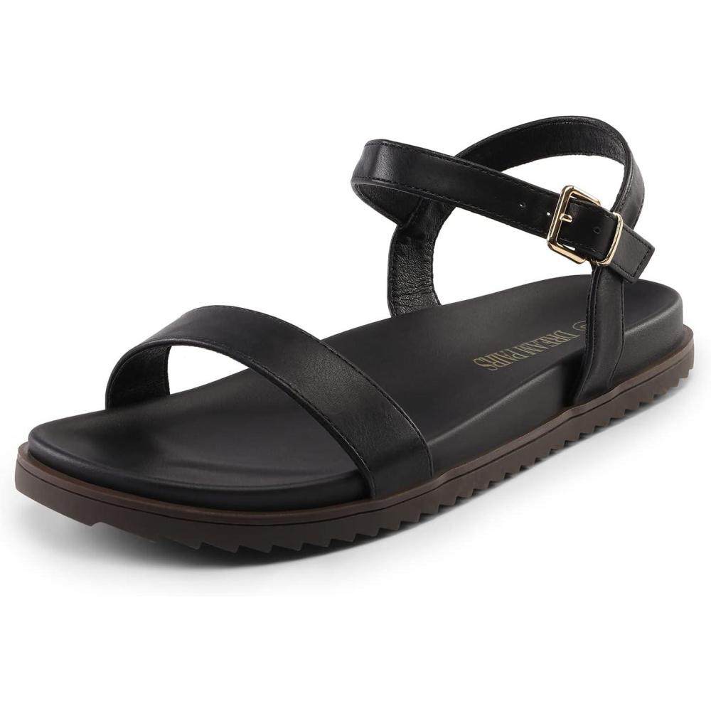 imageDREAM PAIRS Womens Open Toe Flat Sandals Cute One Band Comfort Arch Support SandalsBlack